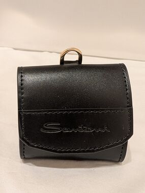 Santoni Black Leather Mini Pouch Lanyard